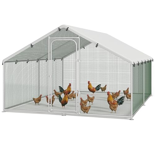 Chicken Coop Poultry Cage Large Metal Hen Run with Water-Resident Cover for Rabbit Duck House Outdoor Walk-in Chicken Pen for Yard