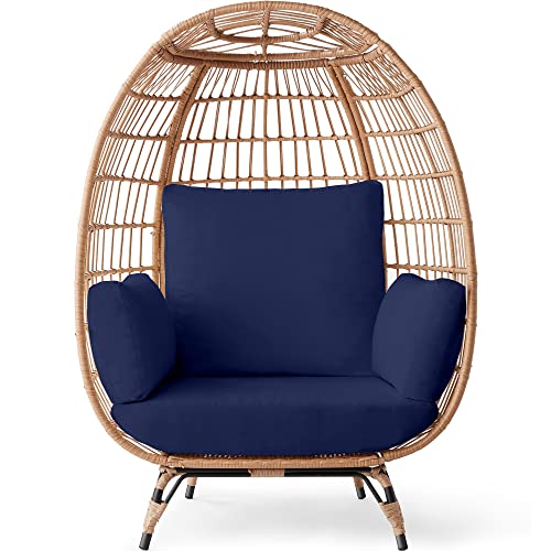 Best Choice Products Wicker Egg Chair, Oversized Indoor Outdoor Lounger for Patio, Backyard, Living Room w/ 4 Cushions, Steel Frame, 440lb Capacity
