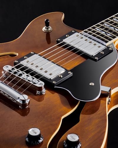 WestCreek 333 Electric Guitar with 6 String, Semi Hollow Body Jazz Electric Guitar, Humbucker Pickups, Rosewood Fretboard, Rounded End Jumbo Frets