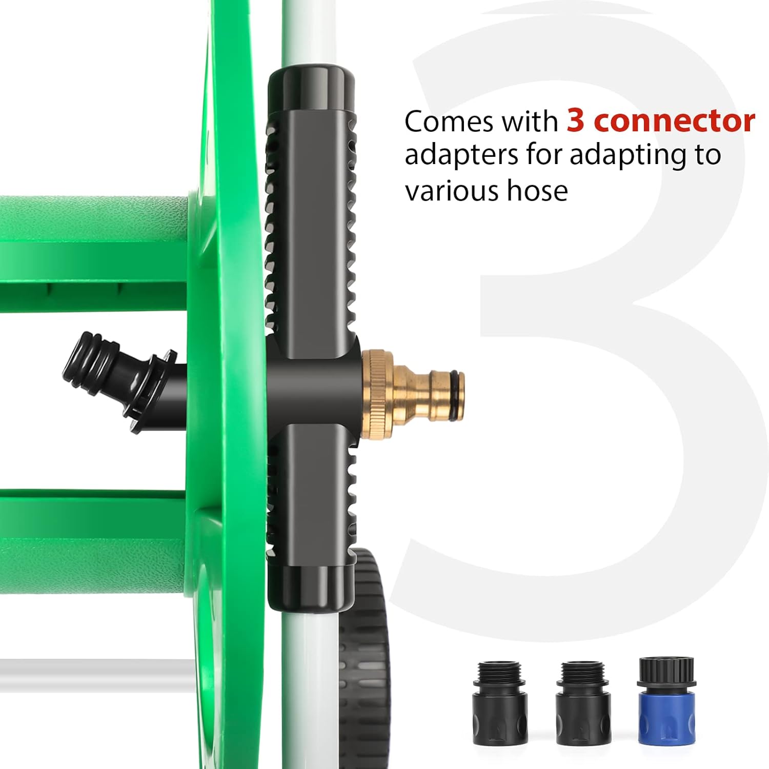 Garden Hose Reel Cart Hose Holder for Outside Storage Reels with Wheels for Yard Lawn Farm Patio Holds 100 ft 3/4 Inch Hose with 3 Connector Adapter