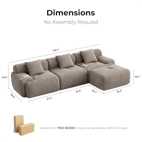 LIKIMIO 118" Modern L-Shaped Modular Sectional Sofa for Living Room, Corduroy Upholstery Green