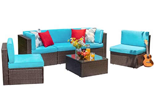 Vongrasig 6 Pieces Outdoor Patio Furniture Set, PE Wicker Rattan Sectional Sofa Patio Conversation Sets with Coffee Table for Garden, Backyard