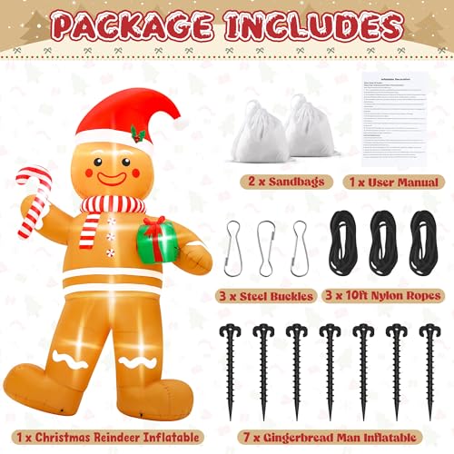15FT Christmas Inflatables, Giant Inflatable Santa Claus Holding Gift Bags, Blow Up Christmas Santa Claus with 8pcs LED