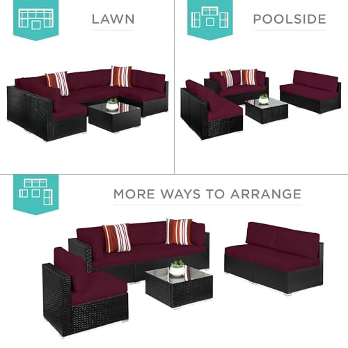 Best Choice Products 7-Piece Modular Outdoor Sectional Wicker Patio Conversation Set w/ 2 Pillows, Coffee Table, Cover Included - Gray/Navy