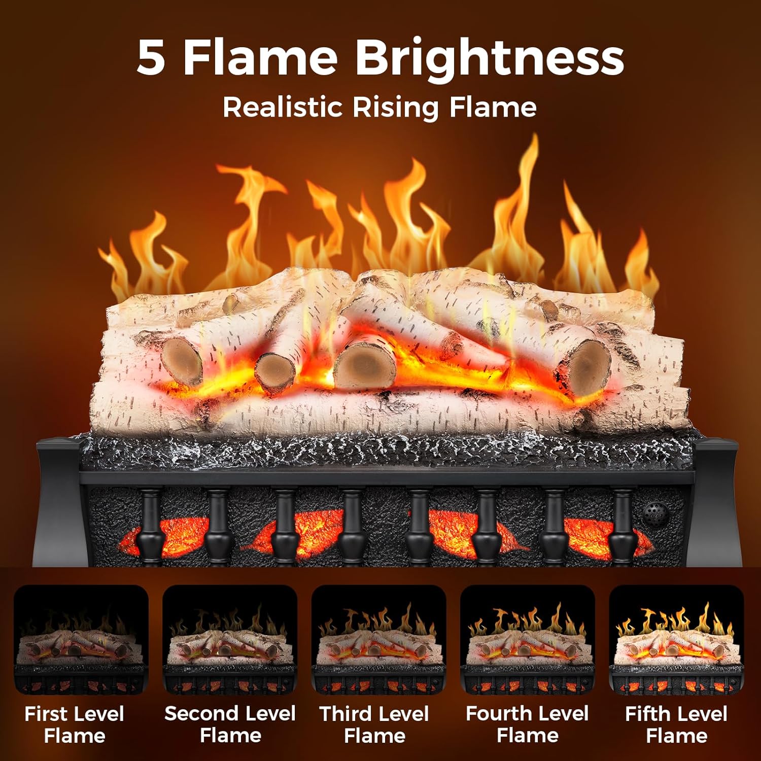 Joy Pebble Electric Fireplace Insert Log Heater 21", 750W/1500W Adjustable 5 Flame Brightness&Speed