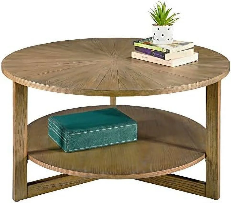 YZboomLife Round Coffee Table Living Room  Circle Round Coffee Table with   Farmhouse Solid Wood Coffee Table  Yellowish Brown  KFZ-3338
