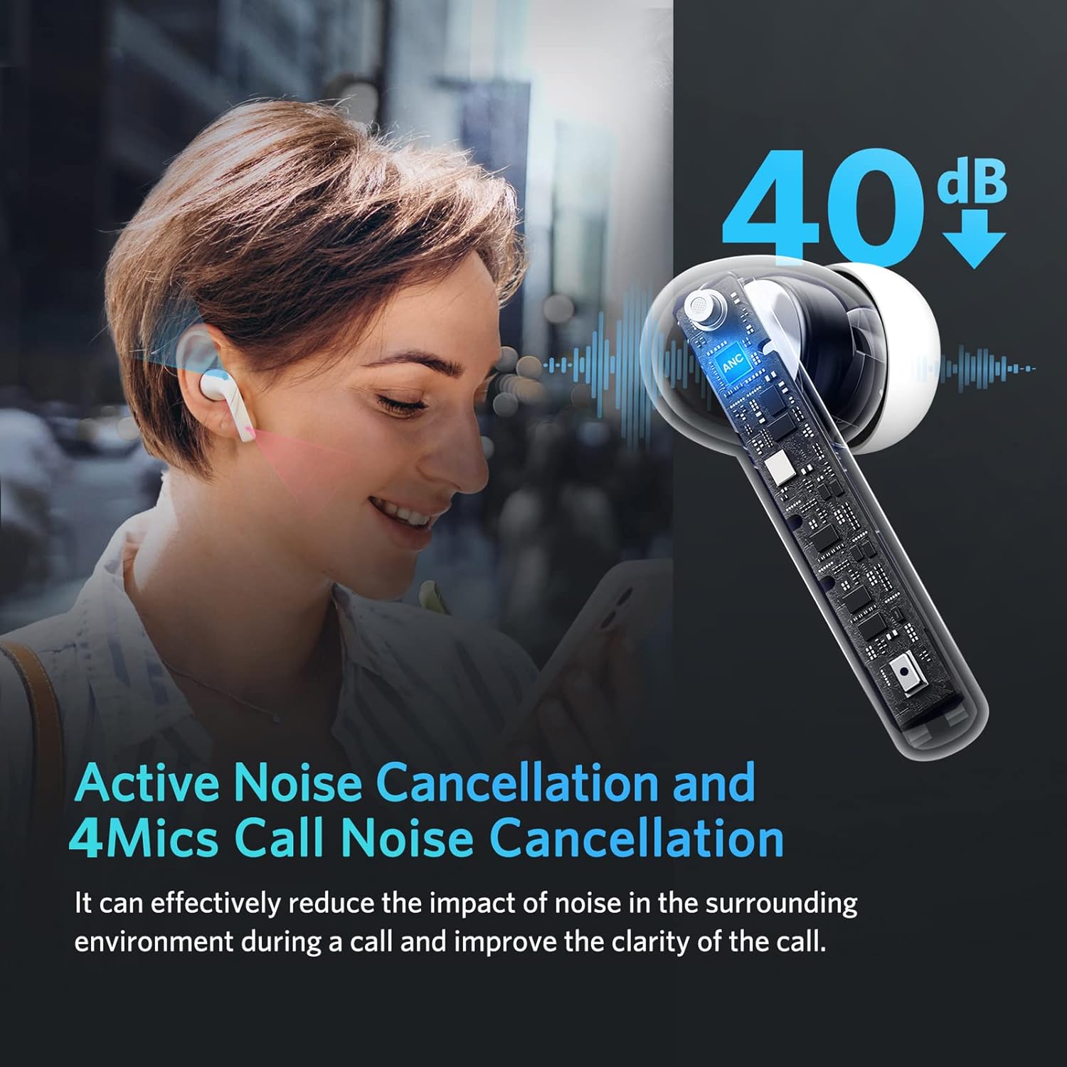 ACHOICE Bluetooth Noise Cancelling True Wireless Earbuds, Heavy Bass Earbud & in-Ear Headphones, Power Display Waterproof Earphone with 4Mic ANC