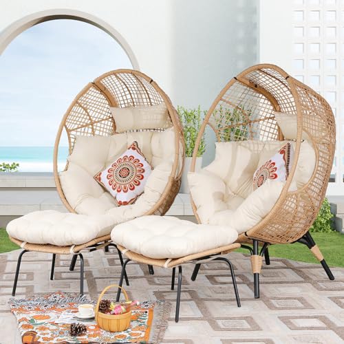 NICESOUL Egg Chair Indoor Outdoor, Large Egg Lounge Chair w/Ottoman, Oversized Comfy Cushioned Brid Cage Seat 440lbs