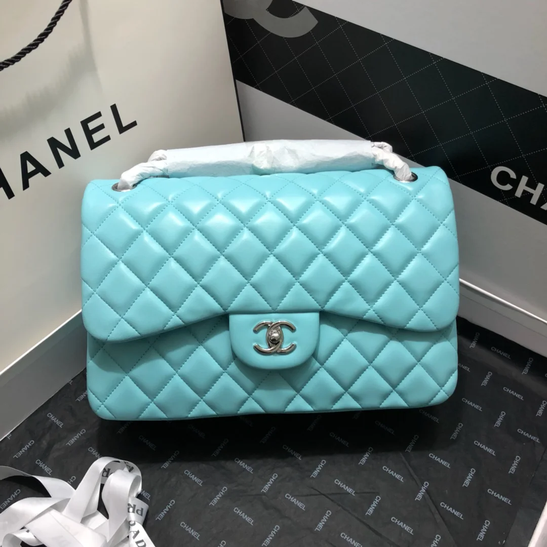 Chanel Large Classic Handbag Gold Hardware Blue For Women, Women&rsquo;s Handbags, Shoulder Bags 11.8in/30cm