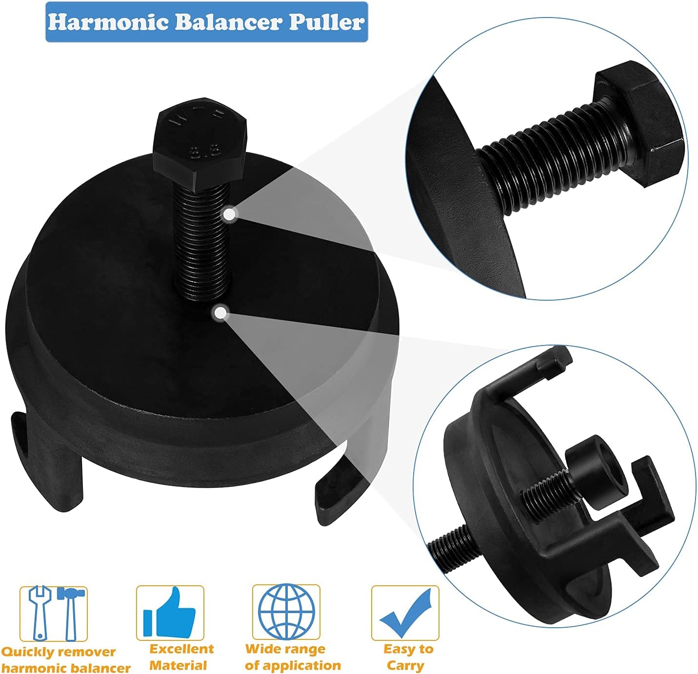 For GM LS Harmonic Balancer Puller 25264 Crank Pulley Puller Automotive Replacement Engine Quickly Removes Harmonic Balancers without Tapped Holes
