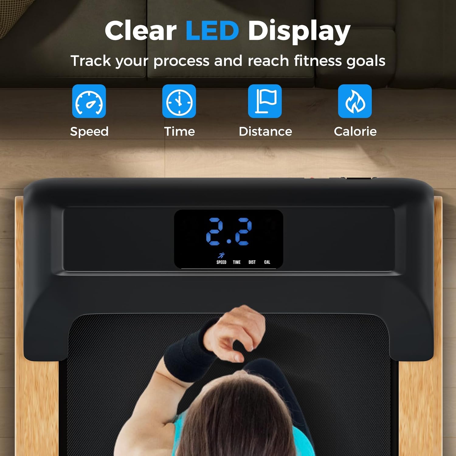 Goplus Walking Pad, Wooden Under Desk Treadmill for Home Office, Portable Walking Pad Treadmill with Remote Control, APP Control and LED Display