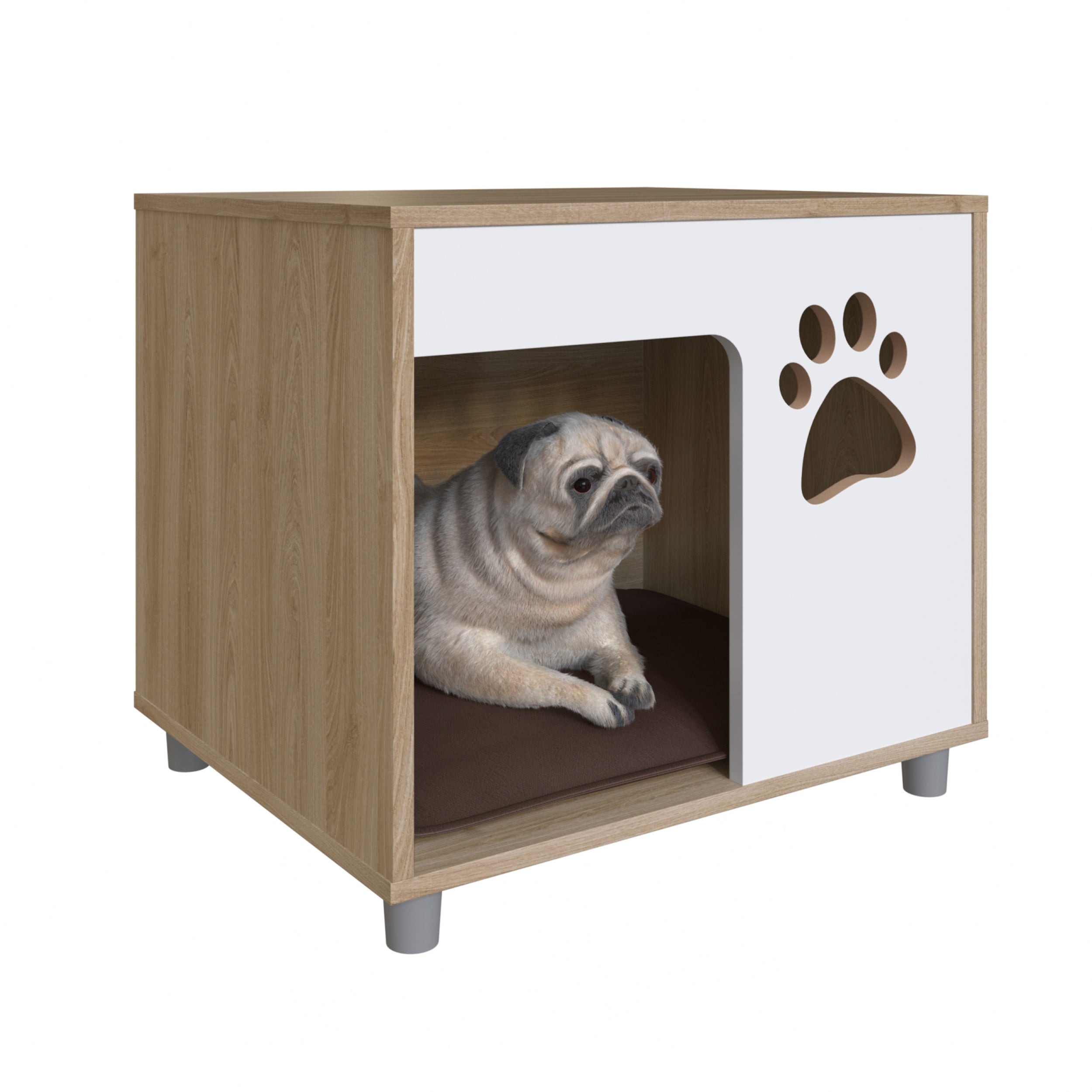 Cat and Dog End Table Pet Bed with Brown Faux Leather Cushion