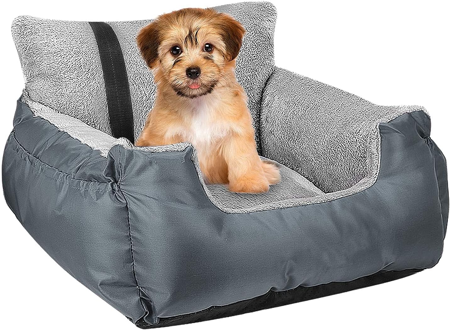 Dog Car Seat,Puppy Booster Seat Dog Travel Car Bed with Storage Pocket and Clip-on Safety Leash Removable Washable Cover for Small Dog (Grey
