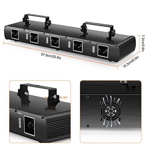 U`King Stage Laser Light, 5 Beam Sound Activated DJ Party Lights RGBYC LED Music Projector with Remote Control DMX for Dancing Birthday Bar Pub Stage