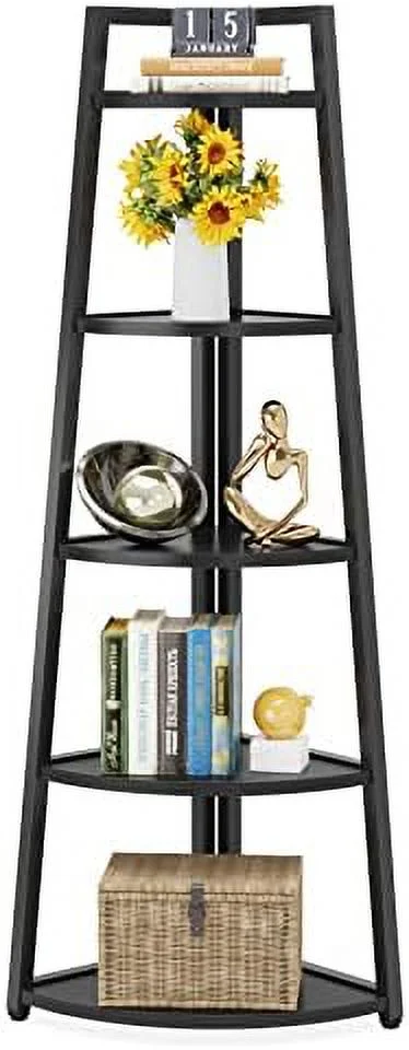 FDIGLUL 70 inch Tall Corner   5 Tier Modern Corner Bookshelf Bookcase Industrial Corner Ladder  Plant Stand for Living Room  Kitchen  Home Office