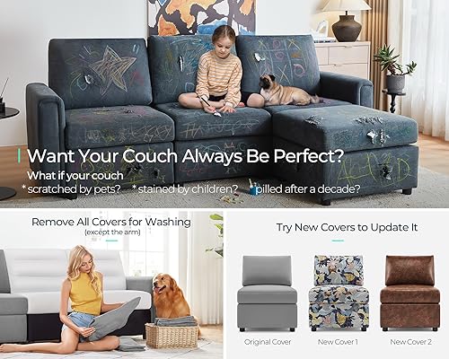LINSY HOME Modular Sectional Sofa, Convertible U Shaped Sofa Couch with Storage, Memory Foam, Modular Sectionals with Ottomans