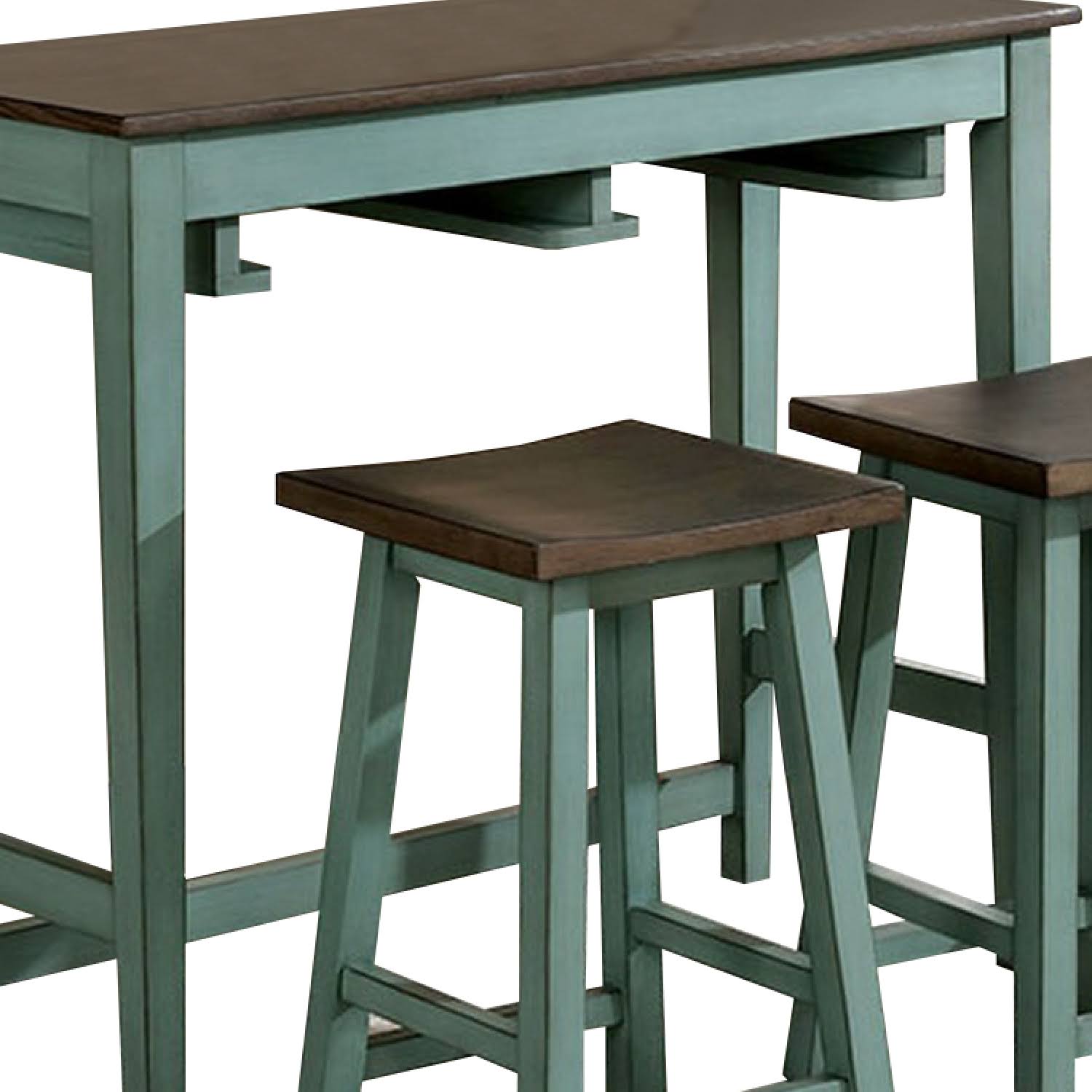 Saltoro Sherpi 3 Piece Bar Table Set with Contoured SEAT, Antique Blue and Brown, Other - Furniture