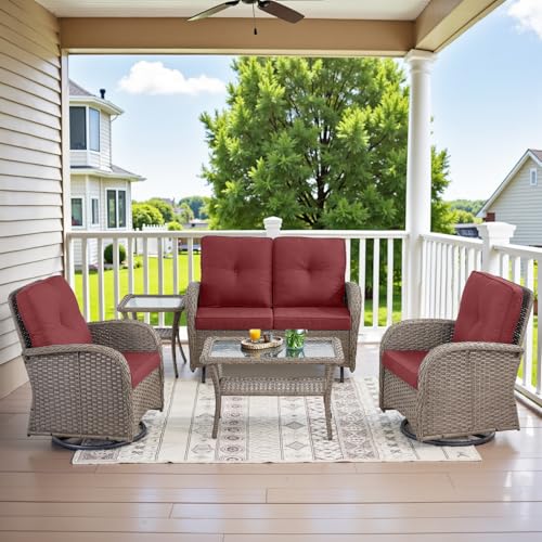 Patio Wicker Chairs Swivel Rocker - Outdoor Swivel Rocking Chairs Set of 2 with Rattan Side Table
