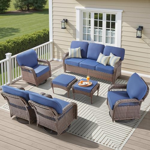 7 Pieces Outdoor Furniture Set with Swivel Chairs