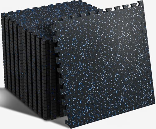 SUPERJARE 0.56'' Thick 24 Pcs 96 Sq Ft Rubber Top Exercise Equipment Mats, High Density EVA Foam Mats with Rubber Top