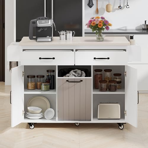 Kitchen Island Cart with Trash Can Storage