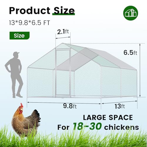 Chicken Coop Large Metal Chicken Run for 6/10 Chickens Poultry Cage with Waterproof Cover for Duck Walk-in Chicken Pen for Yard