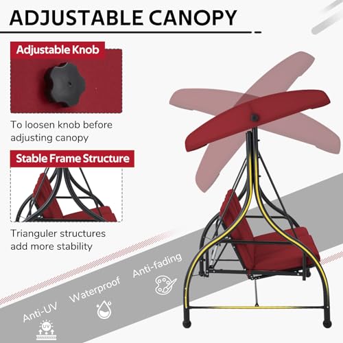 U-MAX Porch Swing Chair with Adjustable Backrest&Canopy