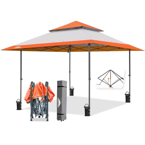 EAGLE PEAK 13x13 Straight Leg Pop Up Canopy Tent Instant Outdoor Canopy Easy Single Person Set up Folding Shelter w/Auto Extending Eaves 169 Square
