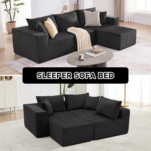 107.4" Cloud Couch Sectional, Modular Sofa with Deep Seat, Plush Corduroy L Shaped Boneless Couch, Convertible Sectional Couches for Living Room