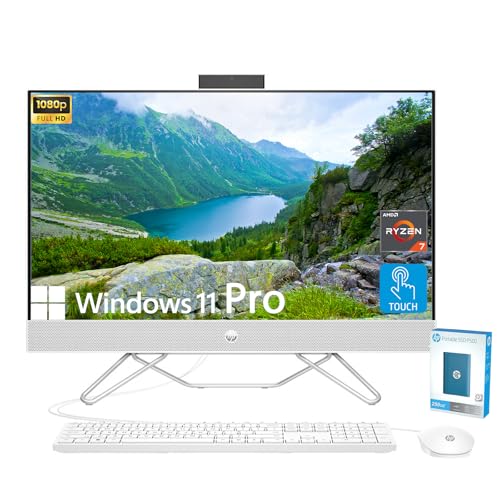 HP 27 inch All-in-One Desktop Computer, FHD IPS Touchscreen, AMD Ryzen 7 5700U Processor, 64GB RAM, 2TB PCIe SSD, Wi-Fi 6, Webcam, HDMI