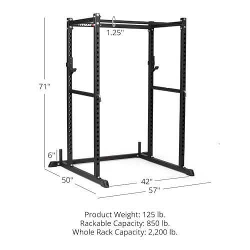 Titan Fitness T-2 Series Short Power Rack, Skinny Pull Up Bar, Pin and Pipe Safeties, Standard J-Hooks
