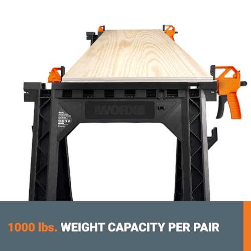 Worx Pegasus 2-in-1 Folding Work Table & Sawhorse, Easy Setup Portable Workbench