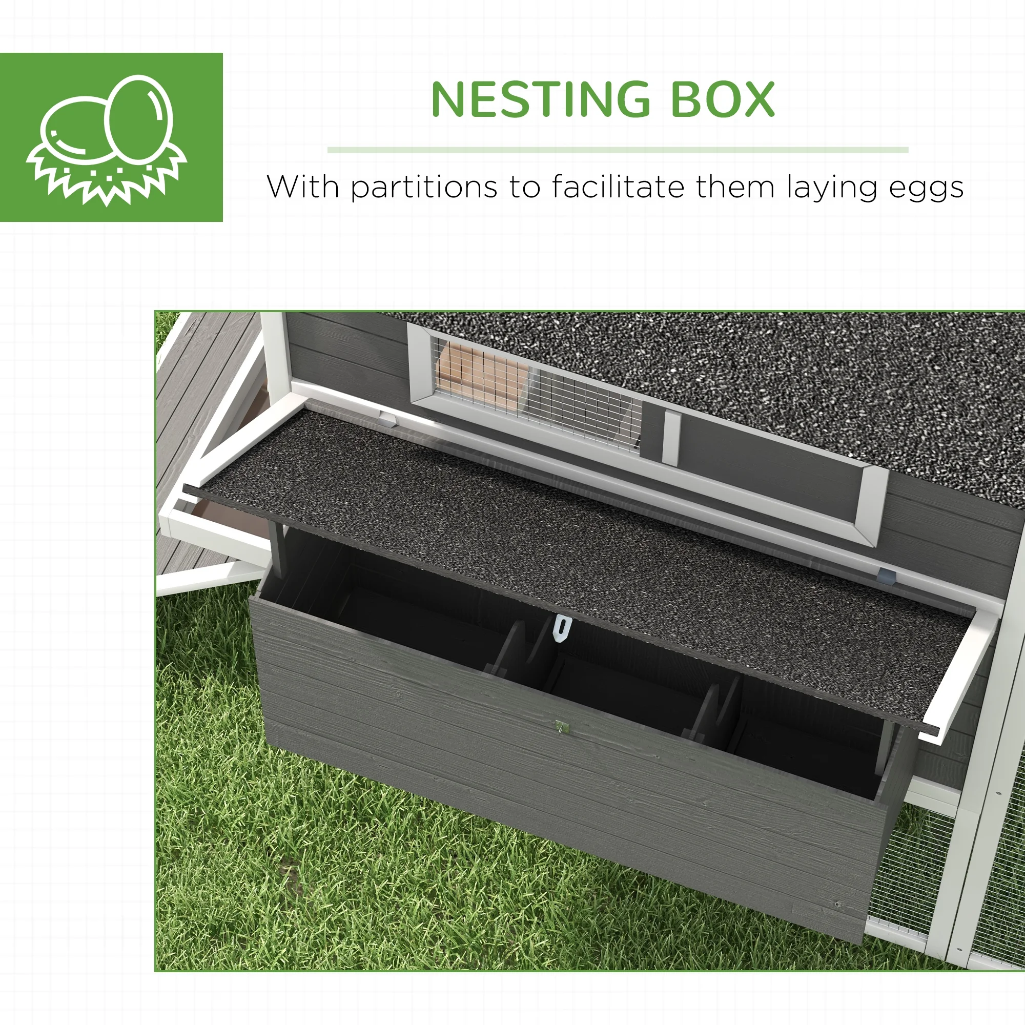 PawHut 137" Wooden Chicken Coop for 8-10 Chickens, Backyard, Gray - Curated Treasures Market