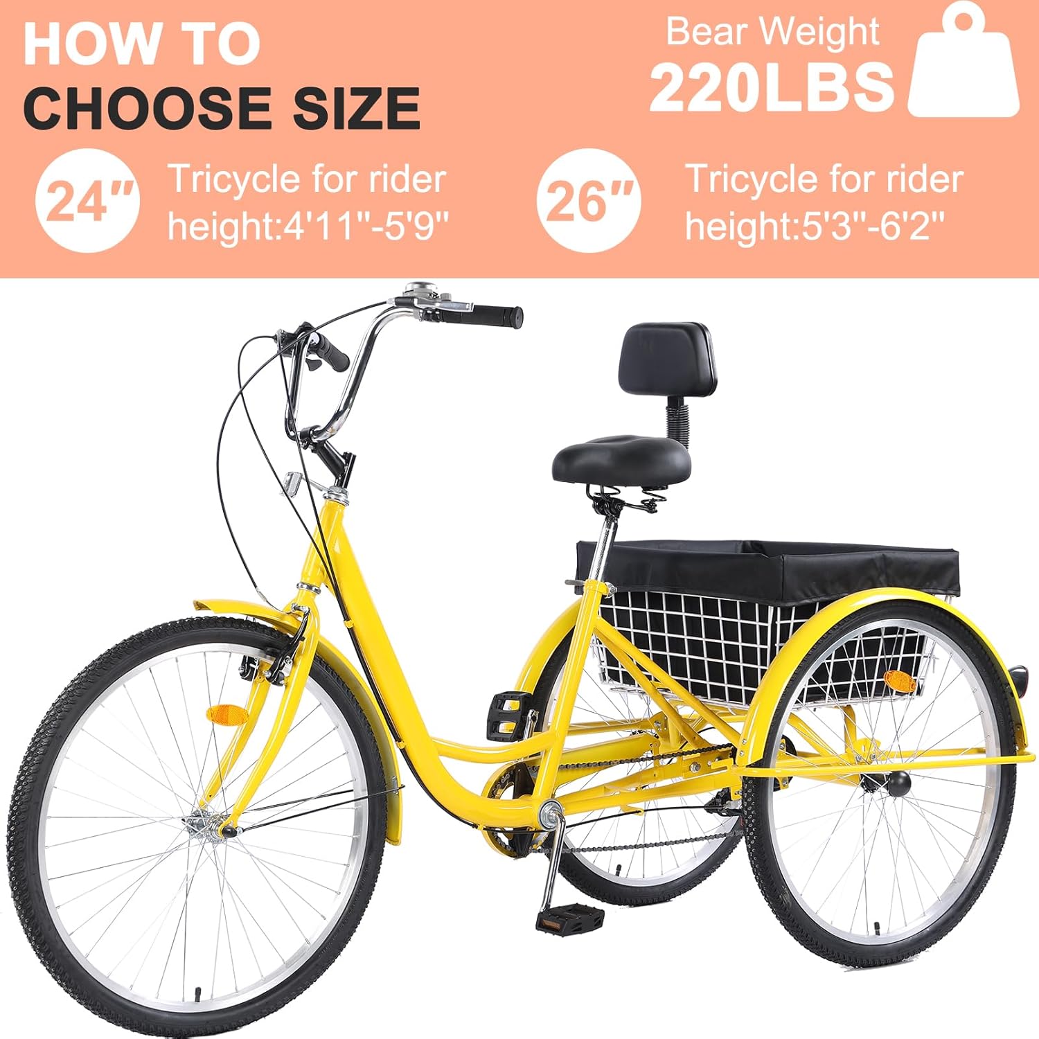 Adult Tricycle 26 inch 7 Speed, Three Wheel Bicycle for Adult