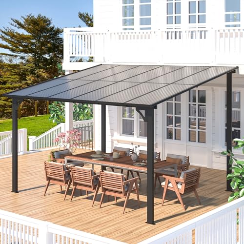 AECOJOY 10&rsquo; x 10&rsquo; Gazebo, Wall Mounted Gazebos Pergola on Clearance, Outdoor Patio Lean to Gazebo Awnings for Deck, Porch