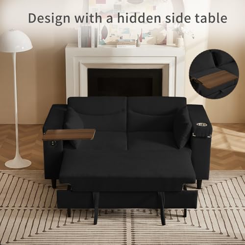 68.11" Corduroy Sleeper Chair Bed with USB Port, Cup Holders & Side Storage Pockets – 3-in-1 Foldable Sofa Bed for Guest Room, Living Room – White