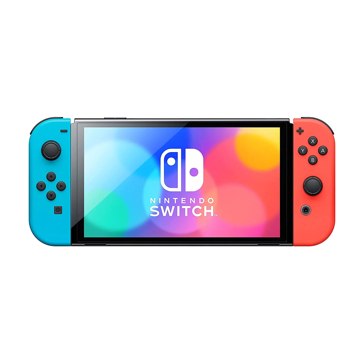 Nintendo Switch OLED Neon Red/Blue Edition + Mario Kart 8 Deluxe + Sentriq Racing Wheel Two Pack Joy Con Attachments - Japan Import with US Plug