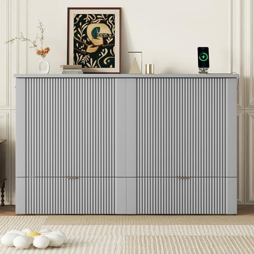 Harper & Bright Designs Queen Size Murphy Bed Cabinet Wall Bed Chest with USB, Charging Station and Large Storage Drawer for Home Office (White)