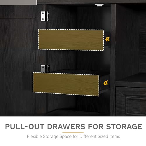 DWVO Kitchen Pantry Storage Cabinet, 64" H Kitchen Hutch Cabinet with Power Outlet, Sliding Racks with Door