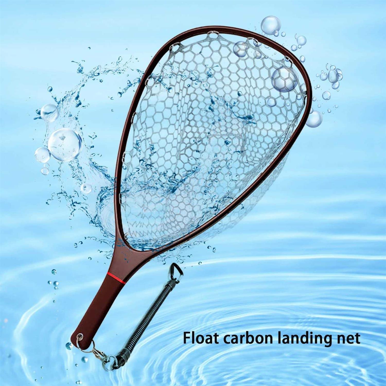 Aventik Fly Floating Fishing Net Carbon Fiber Landing Trout Net Light Weight Clear Rubber Ghost Net Catch &amp; Release Net