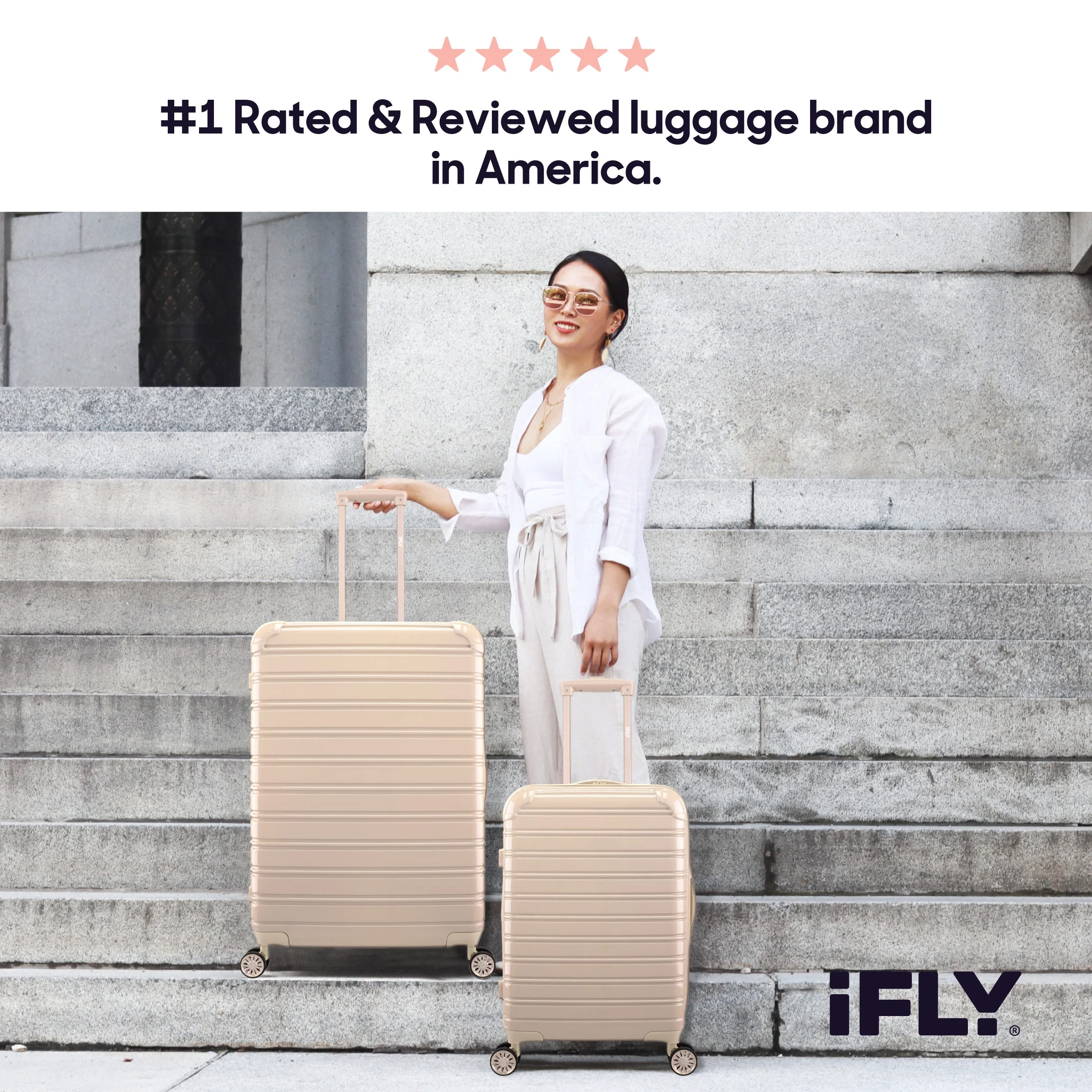 iFLY Hardside Luggage Fibertech 2 Piece Set, 20" Carry-on Luggage and 28" Checked Luggage, Champagne