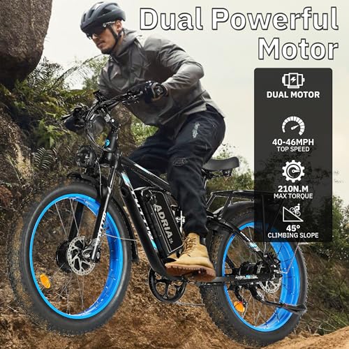 TUTTIO Electric-Bike for Adults-Men, Dual-Motor-Ebike 40-46MPH-Hunting-Ebike, 52V 30AH Long Range Dirtbike, 26" Fat-Tire-Electric-Bicycle