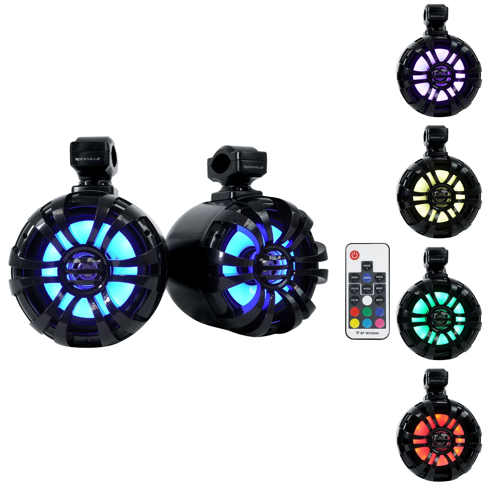 (4) Rockville 6.5" LED Black Tower Speakers+Hifonics Amp+Bluetooth RZR/ATV/UTV