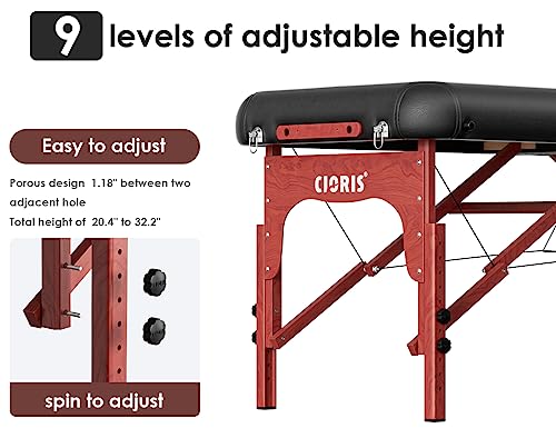CLORIS 84" Professional Massage Table Portable 2 Folding Lightweight Facial Solon Spa Tattoo Bed Height Adjustable with Carrying Bag & Aluminium Leg
