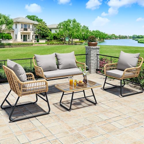 YITAHOME 4 Piece Patio Furniture Set, Wicker Outdoor Bistro Set