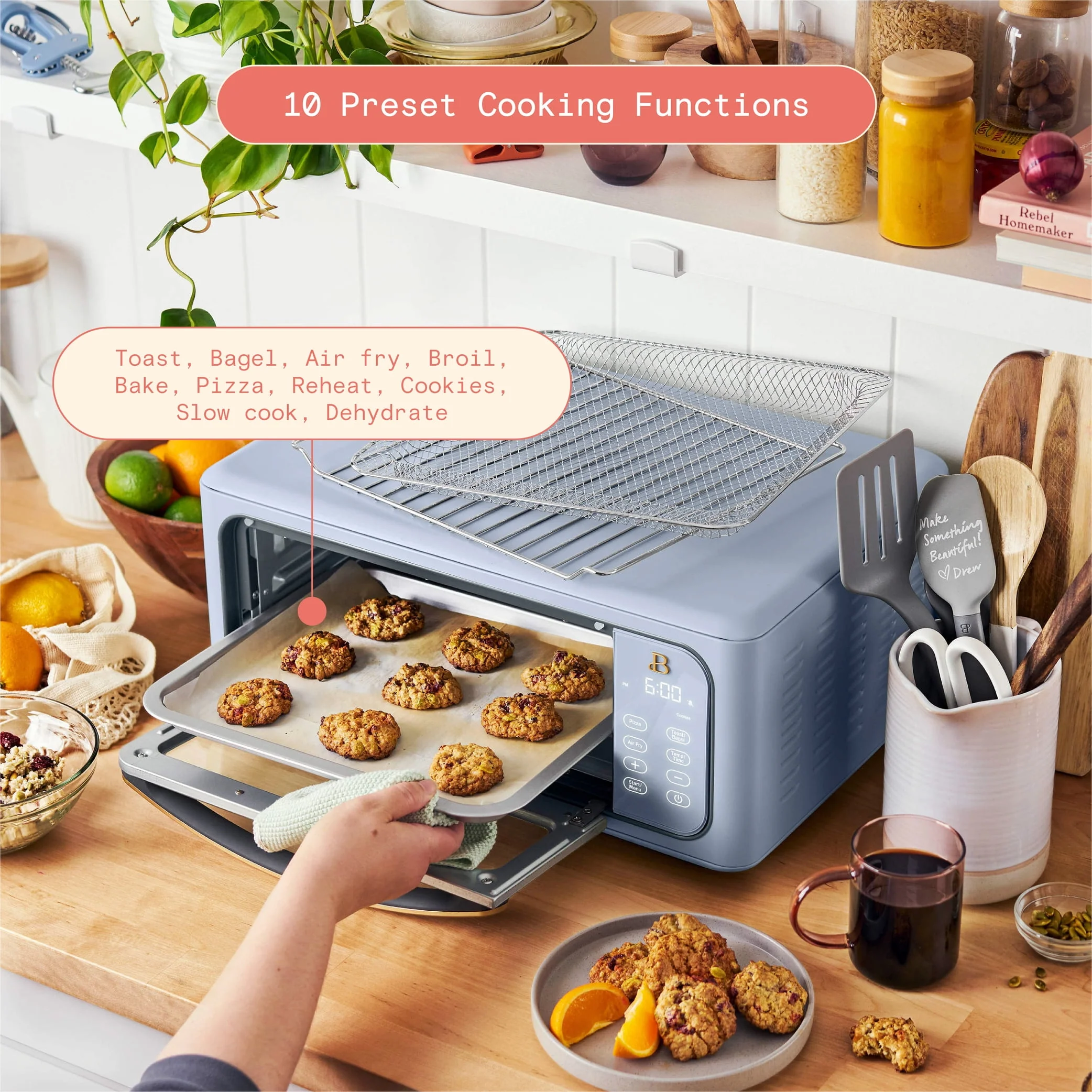 Beautiful Infrared Air Fry Toaster Oven, 9-Slice, 1800 W, Black Sesame by Drew Barrymore