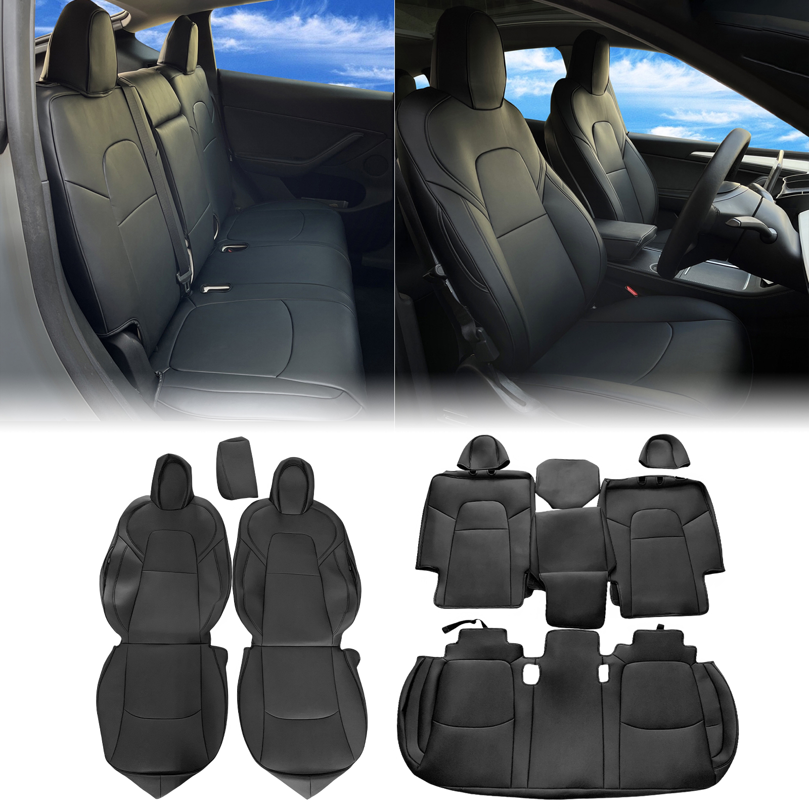 Ikon Motorsports Full Set Car Seat Covers Compatible With 2020-2023 Tesla Model Y 4-Door