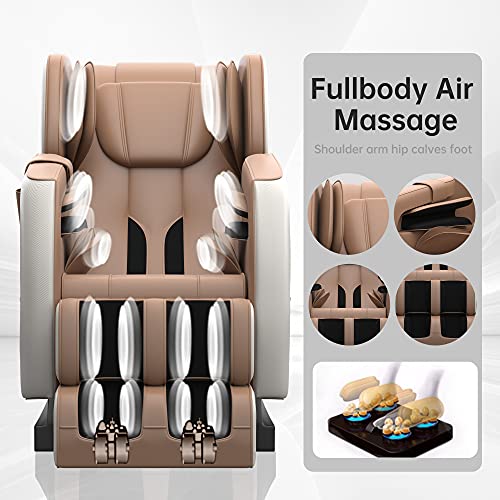 2024 Massage Chair, Full Body Zero Gravity Massage Chair with Auto Modes, 8 Fix Point Rollers, Bluetooth, Foot Massage, Heating Function, Brown