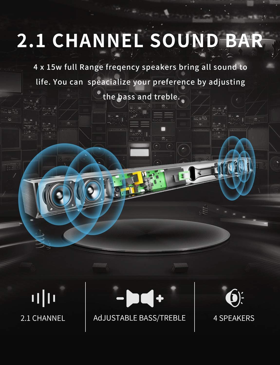Sound Bar, TV Sound Bar with Subwoofer, 120W 2.1 Soundbar, Wired & Wireless Bluetooth 5.0 Speaker for TV, 34 Inch, HDMI/Optical/Aux/USB