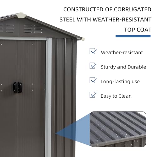 JYQAQA 5x3 FT Outdoor Garden Storage Shed, Waterproof Metal Garden Sheds with Window and Lockable Double Door